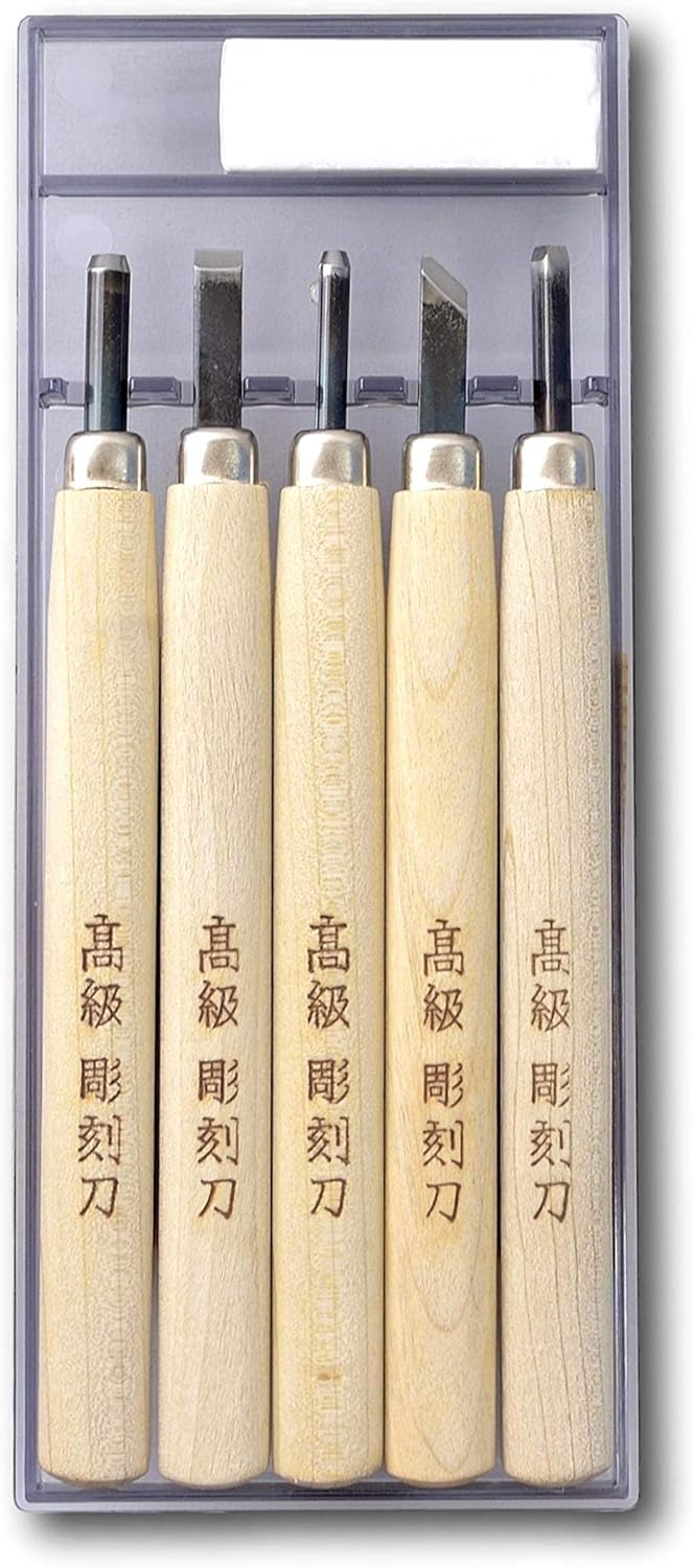 Japanese Wood Carving Tools Set for Beginners (7 Pcs) Made in JAPAN, Wood Carving Knife for Woodblock Printing, Woodcut Printmaking, Linoleum Carving, Linocut