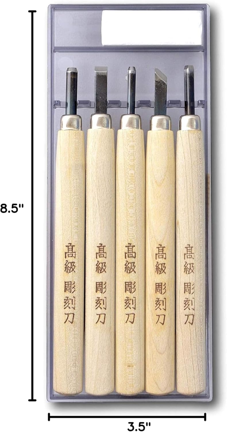 Japanese Wood Carving Tools Set for Beginners (7 Pcs) Made in JAPAN, Wood Carving Knife for Woodblock Printing, Woodcut Printmaking, Linoleum Carving, Linocut
