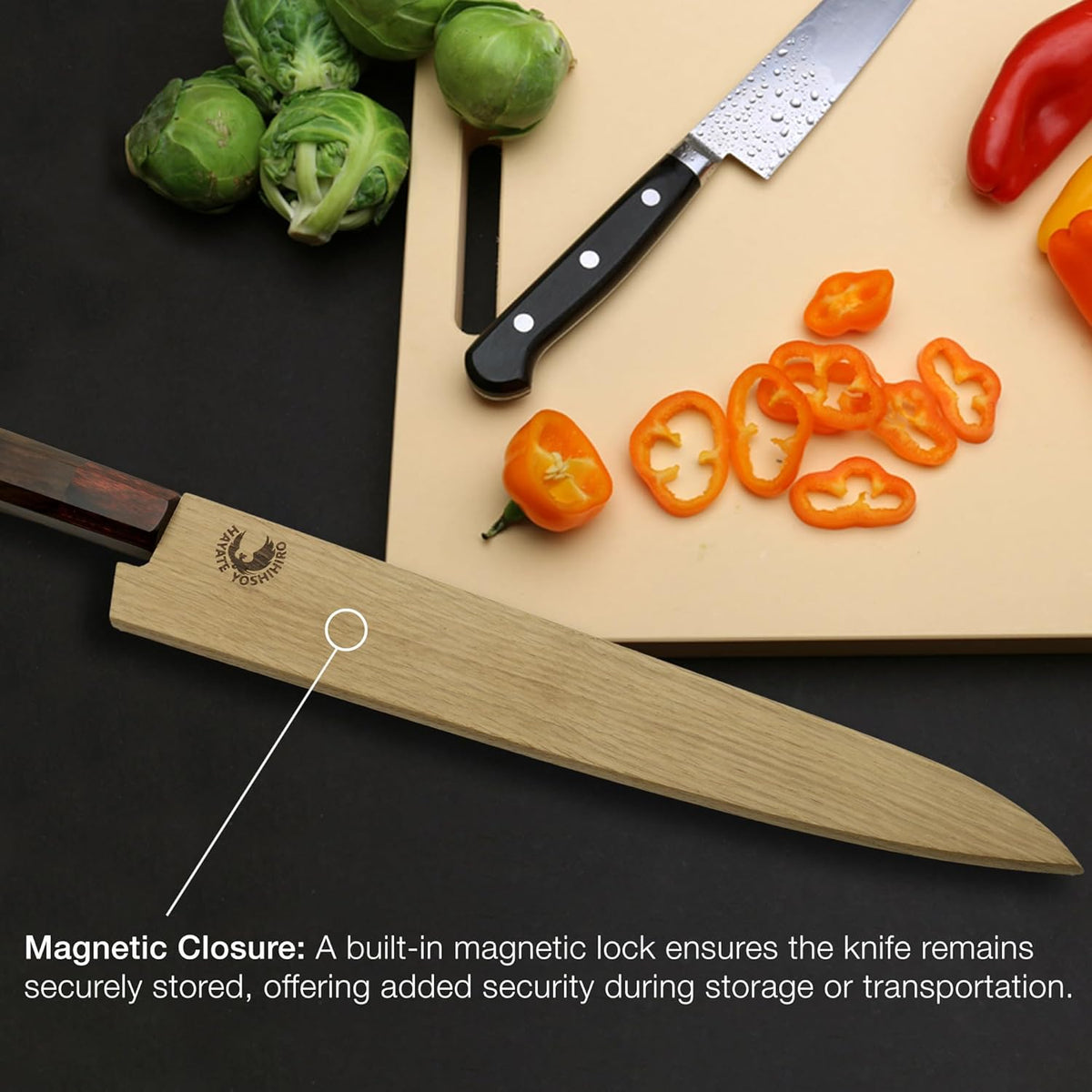 Yoshihiro Magnetic Oak Wood Saya Cover Blade Protector for Sujihiki Slicer (240mm)