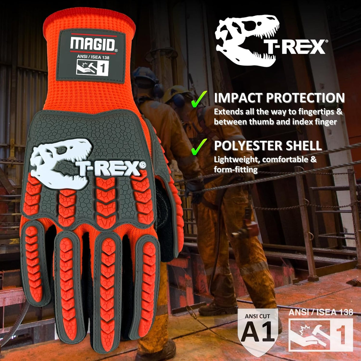 Magid T-REX TRX400 Impact Gloves, Sandy Nitrile, 1 Pair, Size 9/Large