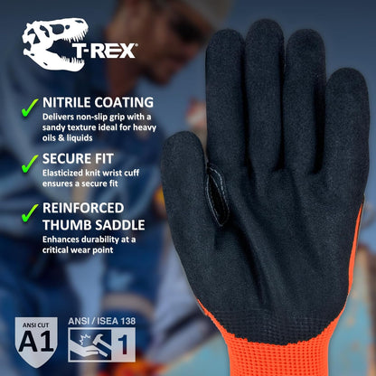 Magid T-REX TRX400 Impact Gloves, Sandy Nitrile, 1 Pair, Size 9/Large