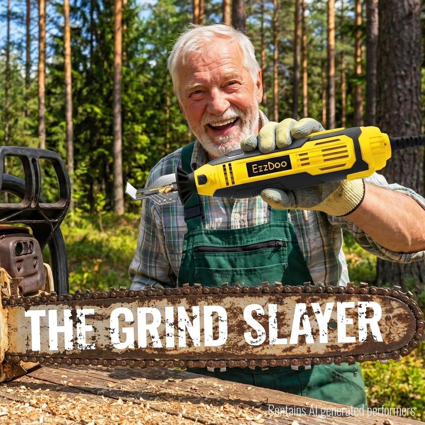 Electric Chainsaw Sharpener Kit with 6 Titanium-Coated Diamond Bits - Handheld Chain Saw Sharpener Tool for All Chains - No Removal Required, Easy and Fast Chainsaw Sharpening Kit