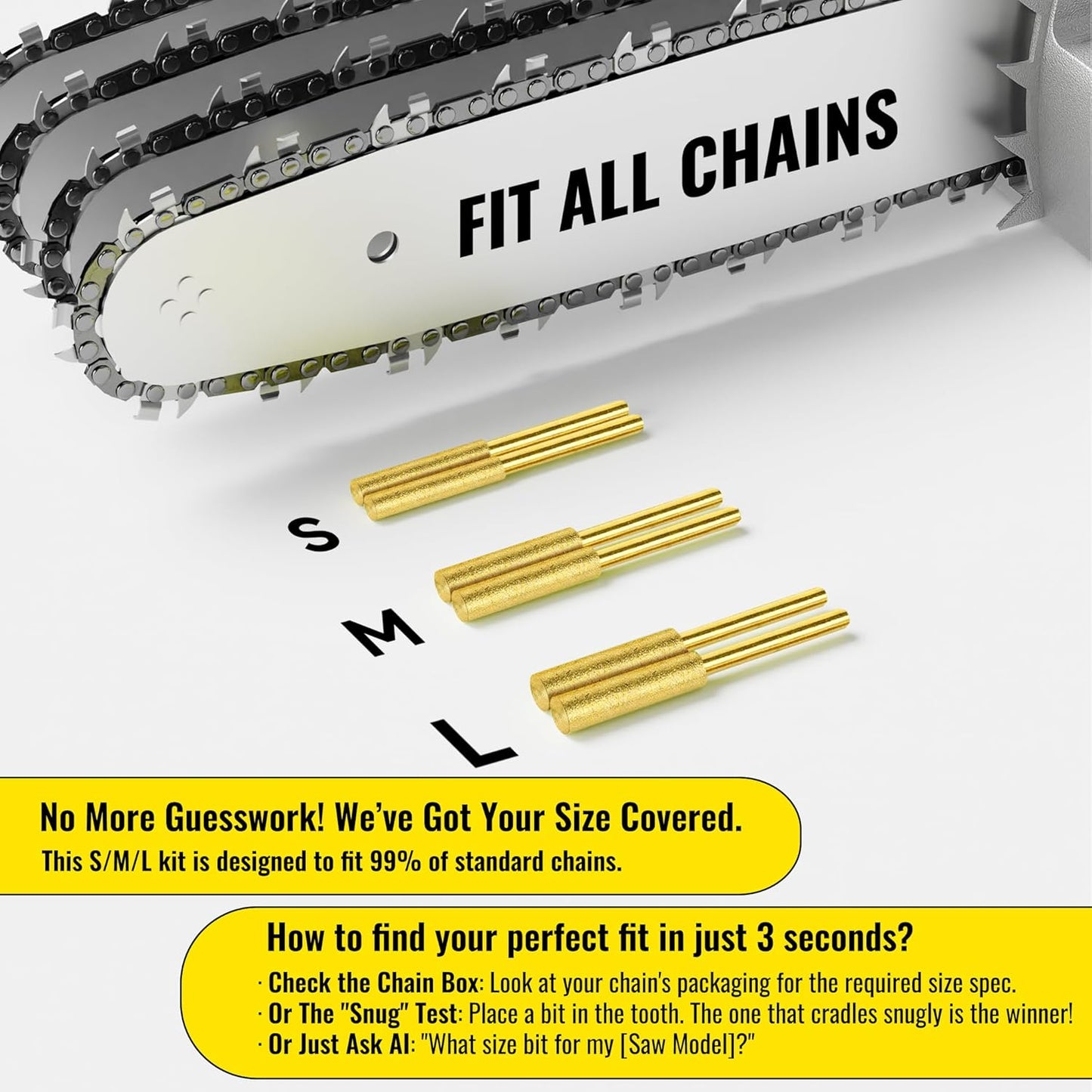 Electric Chainsaw Sharpener Kit with 6 Titanium-Coated Diamond Bits - Handheld Chain Saw Sharpener Tool for All Chains - No Removal Required, Easy and Fast Chainsaw Sharpening Kit
