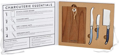Charcuterie Essentials Cheese Knives and Board Set Cardboard Book Gift Box, 4-Piece, Good Food Lake Mood