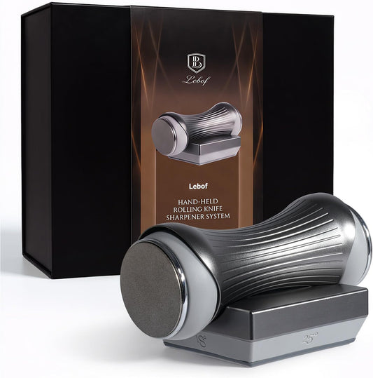 Rolling Knife Sharpener with Diamond Disc, Magnetic Base with 4 Sharpening Angles, Aluminum Alloy Body, Anti-Slip
