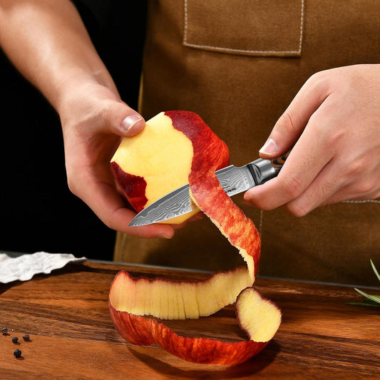 3.5-Inch Damascus Paring Kitchen Knife, VG10 Steel Core, Pakkawood Handle | 12-degree Edge for Peeling, Coring, Garnishing and Fine Fruit or Vegetable Prep; 67-layer Cladding and Gift Box Included