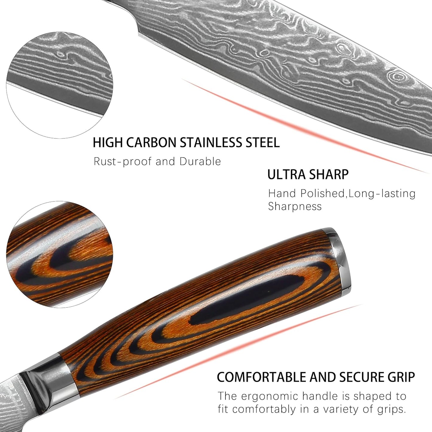 3.5-Inch Damascus Paring Kitchen Knife, VG10 Steel Core, Pakkawood Handle | 12-degree Edge for Peeling, Coring, Garnishing and Fine Fruit or Vegetable Prep; 67-layer Cladding and Gift Box Included