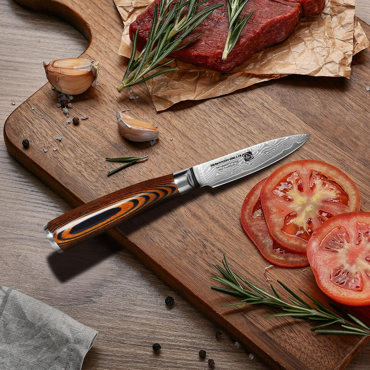 3.5-Inch Damascus Paring Kitchen Knife, VG10 Steel Core, Pakkawood Handle | 12-degree Edge for Peeling, Coring, Garnishing and Fine Fruit or Vegetable Prep; 67-layer Cladding and Gift Box Included