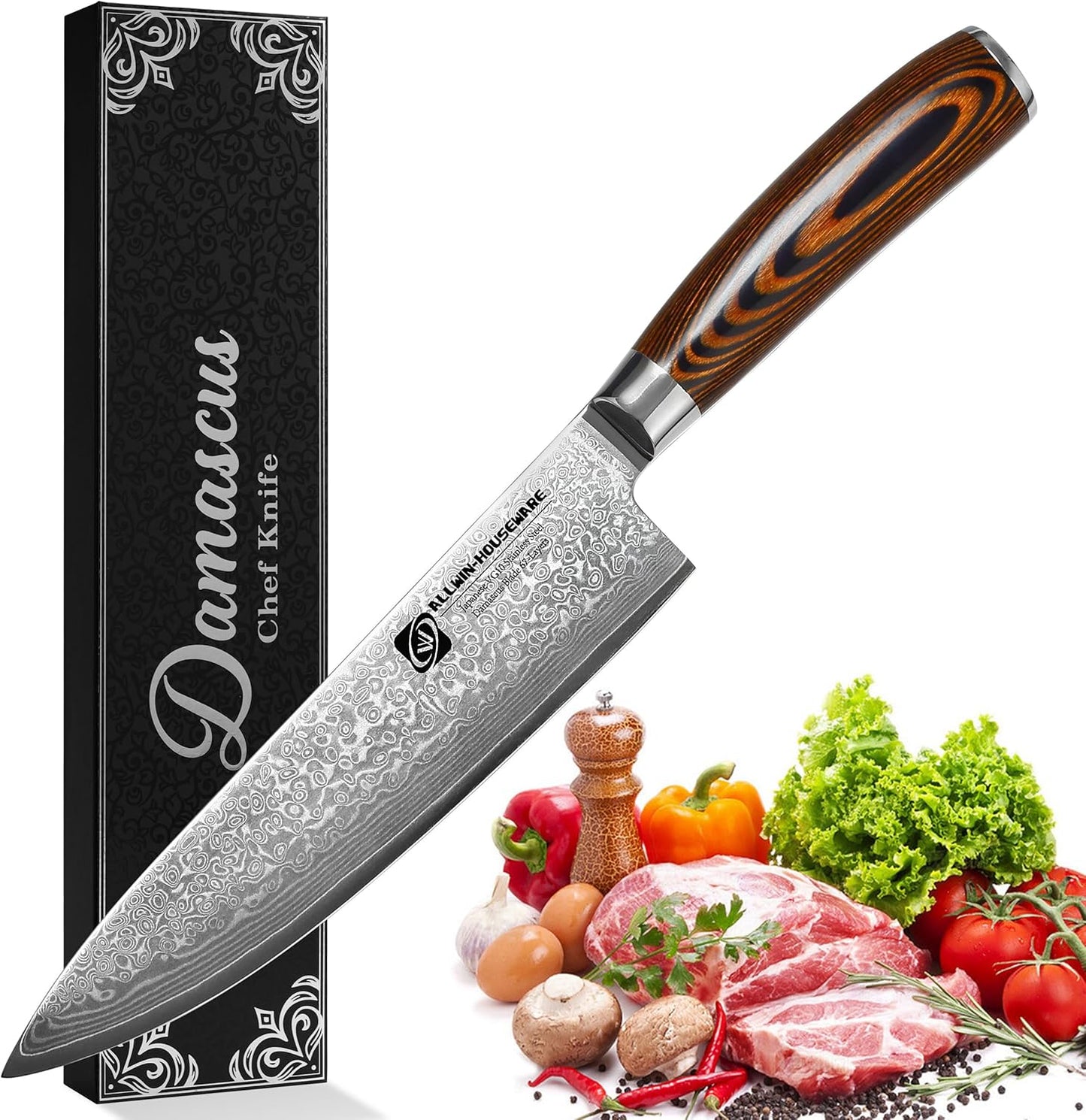 3.5-Inch Damascus Paring Kitchen Knife, VG10 Steel Core, Pakkawood Handle | 12-degree Edge for Peeling, Coring, Garnishing and Fine Fruit or Vegetable Prep; 67-layer Cladding and Gift Box Included