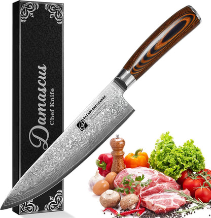 3.5-Inch Damascus Paring Kitchen Knife, VG10 Steel Core, Pakkawood Handle | 12-degree Edge for Peeling, Coring, Garnishing and Fine Fruit or Vegetable Prep; 67-layer Cladding and Gift Box Included