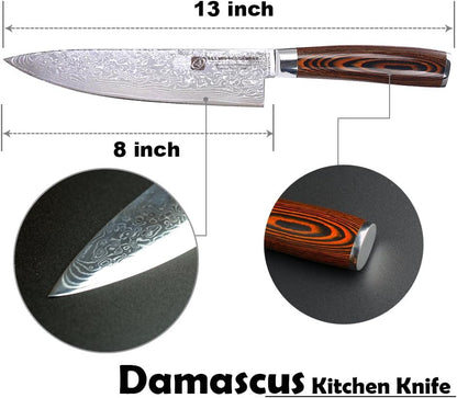 3.5-Inch Damascus Paring Kitchen Knife, VG10 Steel Core, Pakkawood Handle | 12-degree Edge for Peeling, Coring, Garnishing and Fine Fruit or Vegetable Prep; 67-layer Cladding and Gift Box Included