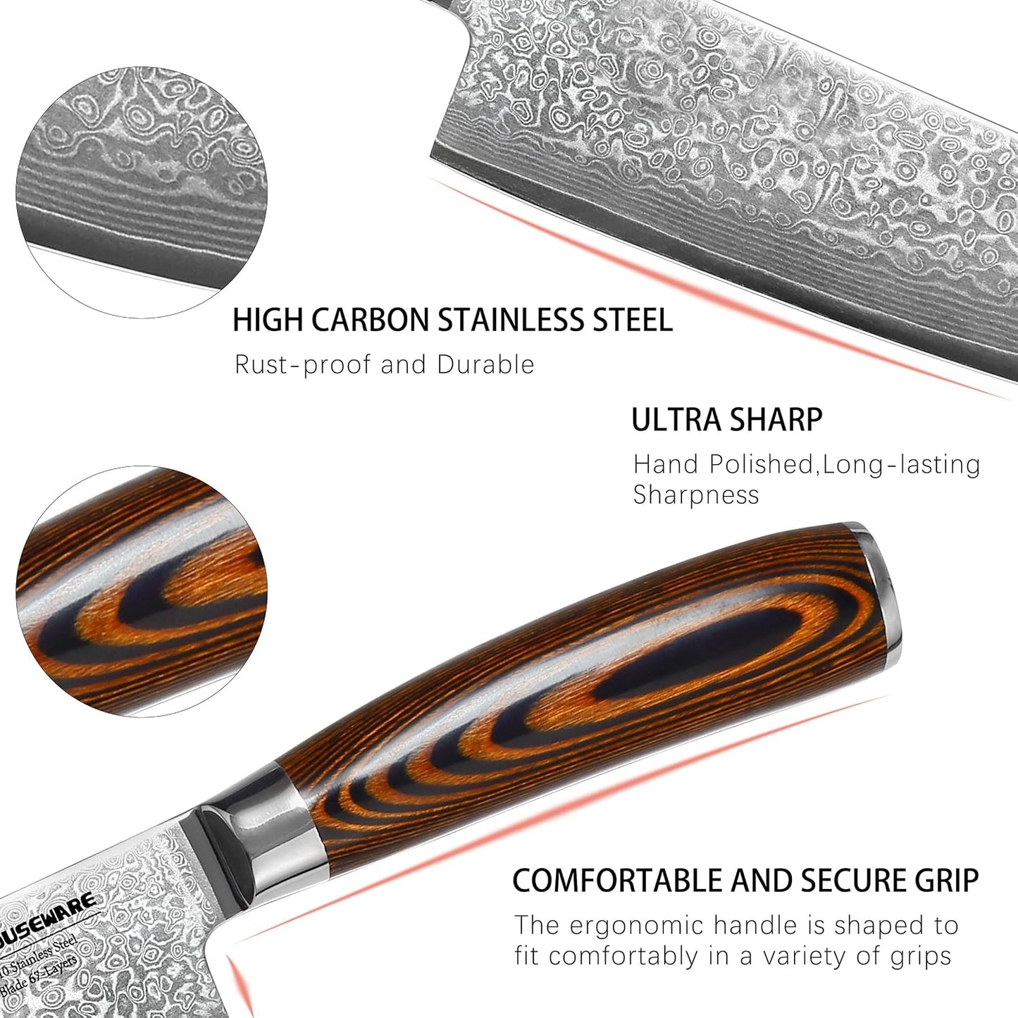 3.5-Inch Damascus Paring Kitchen Knife, VG10 Steel Core, Pakkawood Handle | 12-degree Edge for Peeling, Coring, Garnishing and Fine Fruit or Vegetable Prep; 67-layer Cladding and Gift Box Included