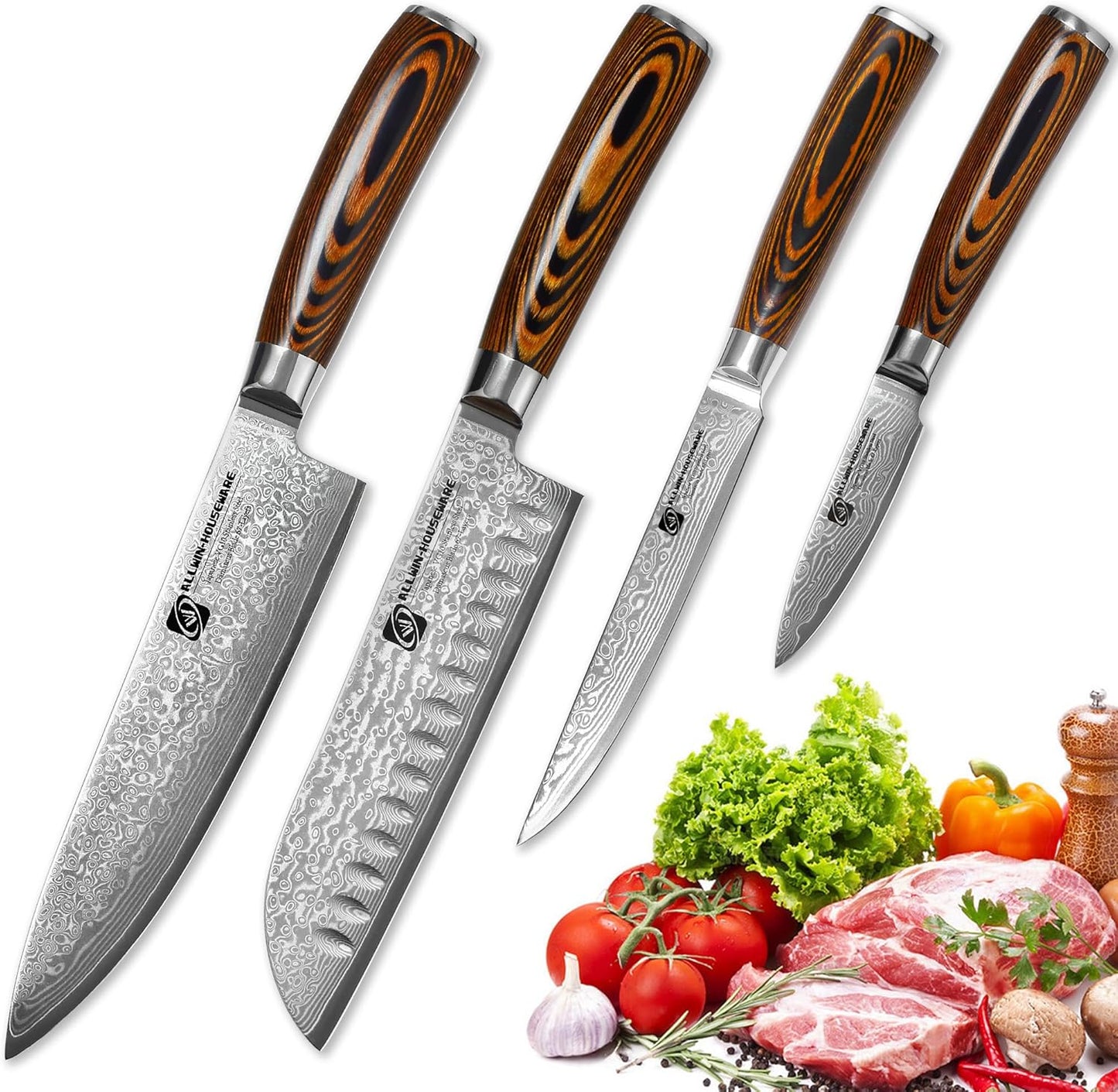 3.5-Inch Damascus Paring Kitchen Knife, VG10 Steel Core, Pakkawood Handle | 12-degree Edge for Peeling, Coring, Garnishing and Fine Fruit or Vegetable Prep; 67-layer Cladding and Gift Box Included