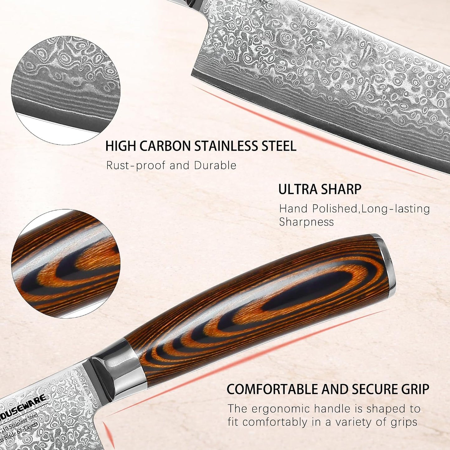 3.5-Inch Damascus Paring Kitchen Knife, VG10 Steel Core, Pakkawood Handle | 12-degree Edge for Peeling, Coring, Garnishing and Fine Fruit or Vegetable Prep; 67-layer Cladding and Gift Box Included