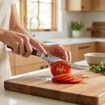 3.5-Inch Damascus Paring Kitchen Knife, VG10 Steel Core, Pakkawood Handle | 12-degree Edge for Peeling, Coring, Garnishing and Fine Fruit or Vegetable Prep; 67-layer Cladding and Gift Box Included