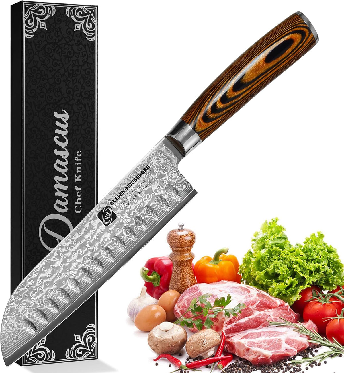 3.5-Inch Damascus Paring Kitchen Knife, VG10 Steel Core, Pakkawood Handle | 12-degree Edge for Peeling, Coring, Garnishing and Fine Fruit or Vegetable Prep; 67-layer Cladding and Gift Box Included