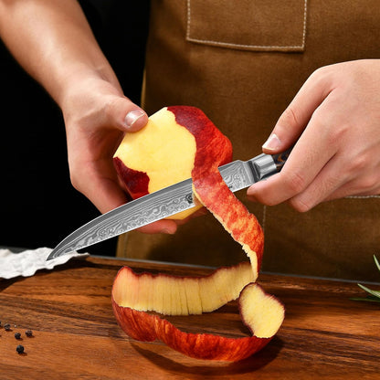 3.5-Inch Damascus Paring Kitchen Knife, VG10 Steel Core, Pakkawood Handle | 12-degree Edge for Peeling, Coring, Garnishing and Fine Fruit or Vegetable Prep; 67-layer Cladding and Gift Box Included