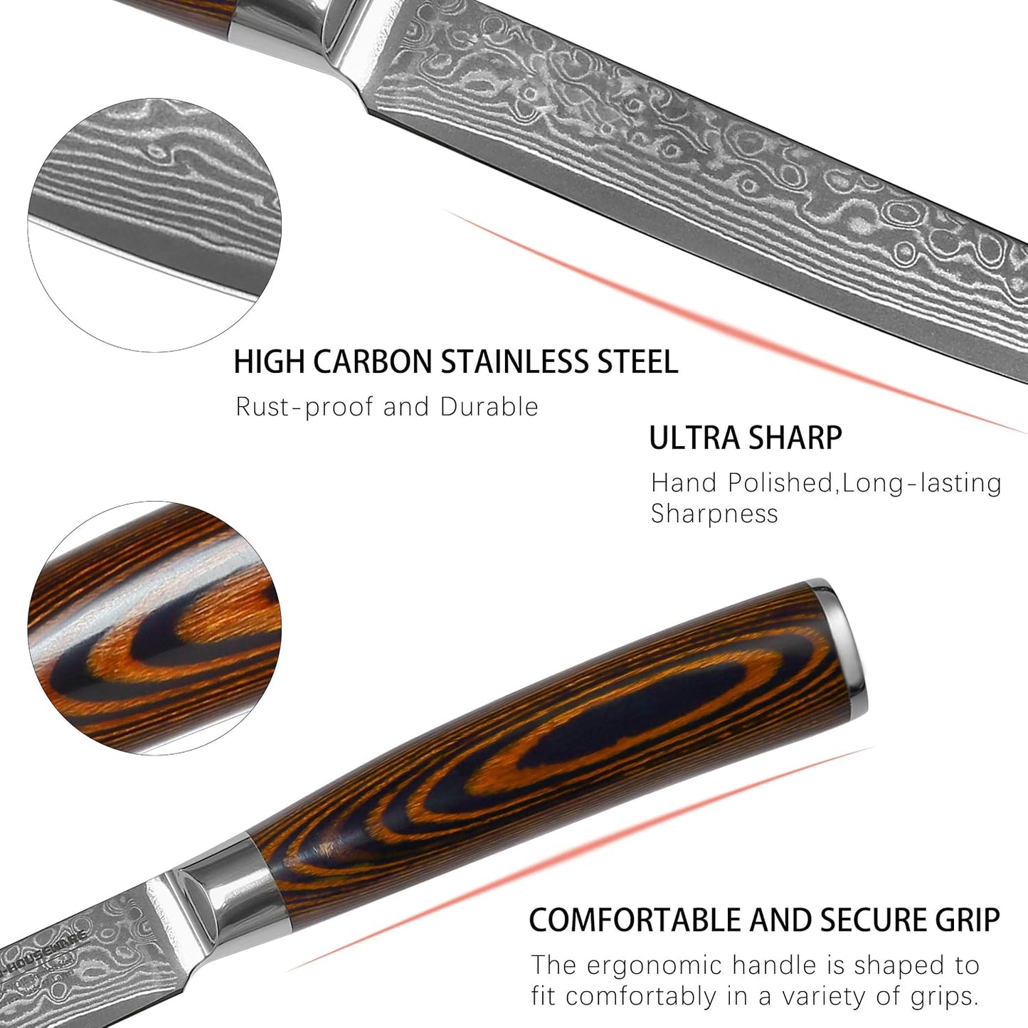 3.5-Inch Damascus Paring Kitchen Knife, VG10 Steel Core, Pakkawood Handle | 12-degree Edge for Peeling, Coring, Garnishing and Fine Fruit or Vegetable Prep; 67-layer Cladding and Gift Box Included