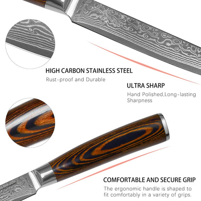 3.5-Inch Damascus Paring Kitchen Knife, VG10 Steel Core, Pakkawood Handle | 12-degree Edge for Peeling, Coring, Garnishing and Fine Fruit or Vegetable Prep; 67-layer Cladding and Gift Box Included