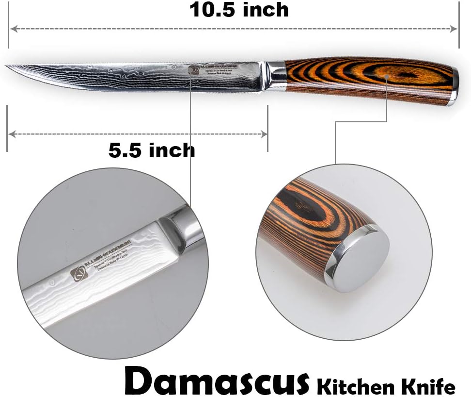 3.5-Inch Damascus Paring Kitchen Knife, VG10 Steel Core, Pakkawood Handle | 12-degree Edge for Peeling, Coring, Garnishing and Fine Fruit or Vegetable Prep; 67-layer Cladding and Gift Box Included