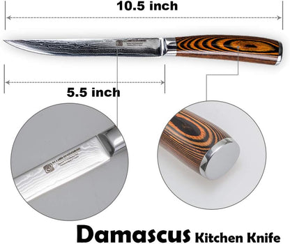 3.5-Inch Damascus Paring Kitchen Knife, VG10 Steel Core, Pakkawood Handle | 12-degree Edge for Peeling, Coring, Garnishing and Fine Fruit or Vegetable Prep; 67-layer Cladding and Gift Box Included