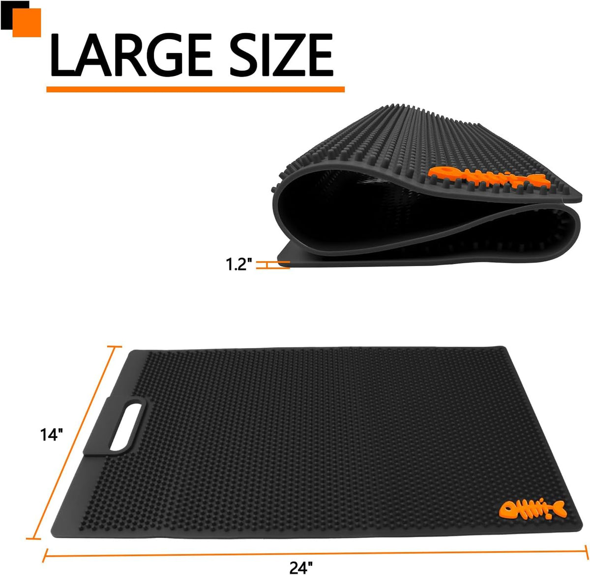 NonSlip Fish Fillet Mat 14 * 24“, Black | Heavy Duty Fish Bait Cutting Board for Filleting, Cutting, Cleaning, Rollable, Large Size,No Need Fish Grippers