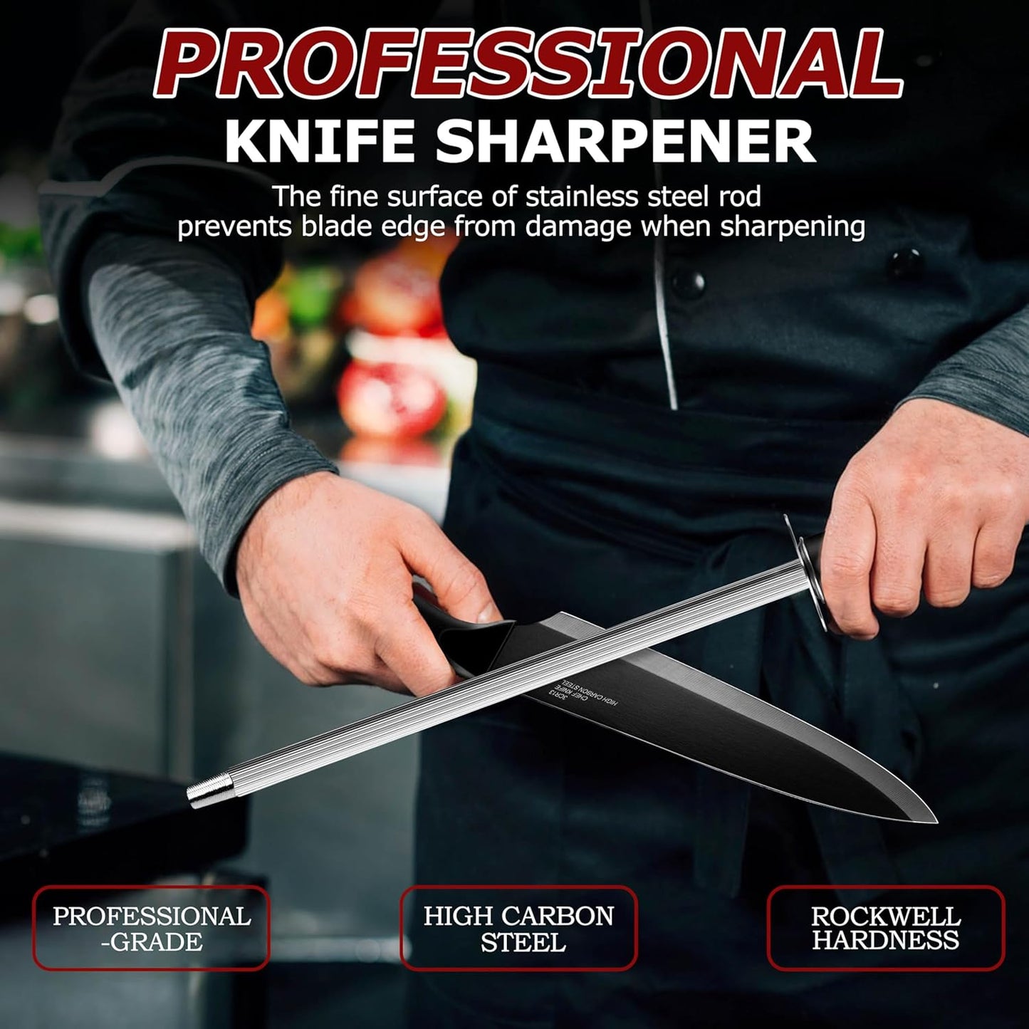 Kitchen Knife Set with Block and Sharpener, 15 Piece Knife Block Set | High Carbon Stainless Steel Chef Knife Set, Includes Utility Paring Santoku Steak Knife, Sharp & Rust Resistant, Black
