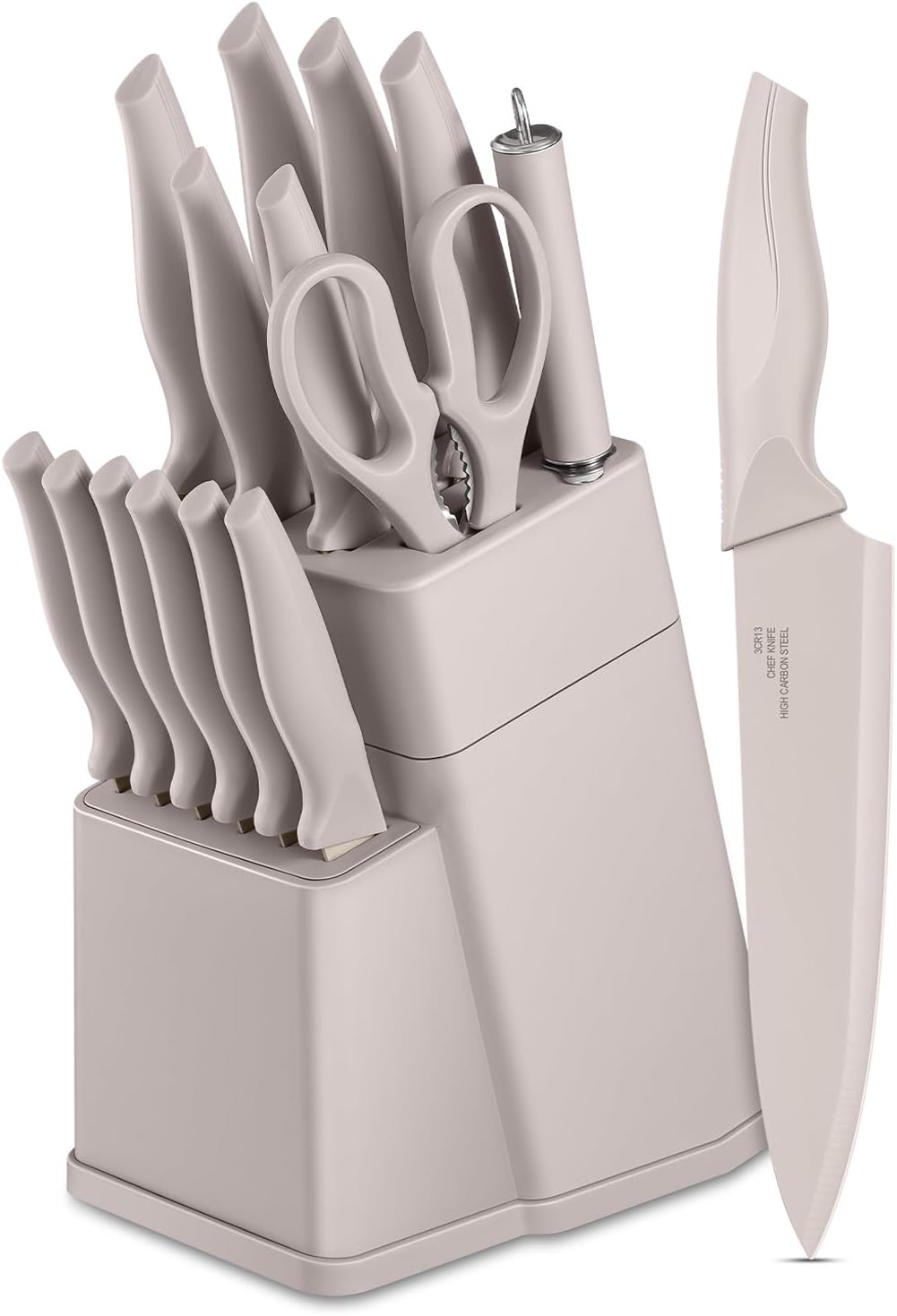 Kitchen Knife Set with Block and Sharpener, 15 Piece Knife Block Set | High Carbon Stainless Steel Chef Knife Set, Includes Utility Paring Santoku Steak Knife, Sharp & Rust Resistant, Black