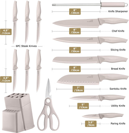 Kitchen Knife Set with Block and Sharpener, 15 Piece Knife Block Set | High Carbon Stainless Steel Chef Knife Set, Includes Utility Paring Santoku Steak Knife, Sharp & Rust Resistant, Black