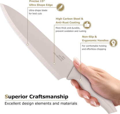 Kitchen Knife Set with Block and Sharpener, 15 Piece Knife Block Set | High Carbon Stainless Steel Chef Knife Set, Includes Utility Paring Santoku Steak Knife, Sharp & Rust Resistant, Black