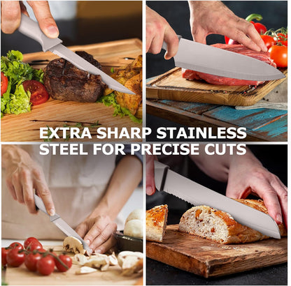 Kitchen Knife Set with Block and Sharpener, 15 Piece Knife Block Set | High Carbon Stainless Steel Chef Knife Set, Includes Utility Paring Santoku Steak Knife, Sharp & Rust Resistant, Black