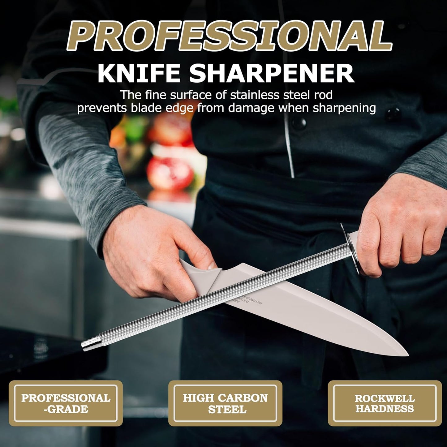 Kitchen Knife Set with Block and Sharpener, 15 Piece Knife Block Set | High Carbon Stainless Steel Chef Knife Set, Includes Utility Paring Santoku Steak Knife, Sharp & Rust Resistant, Black