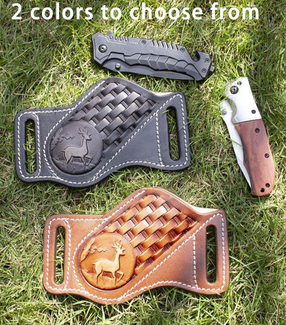 Leather Knife Sheath for Belt,Knife Sheaths fit 4" to 5.5" Closed Folding Knife Pocket Knife Sheath