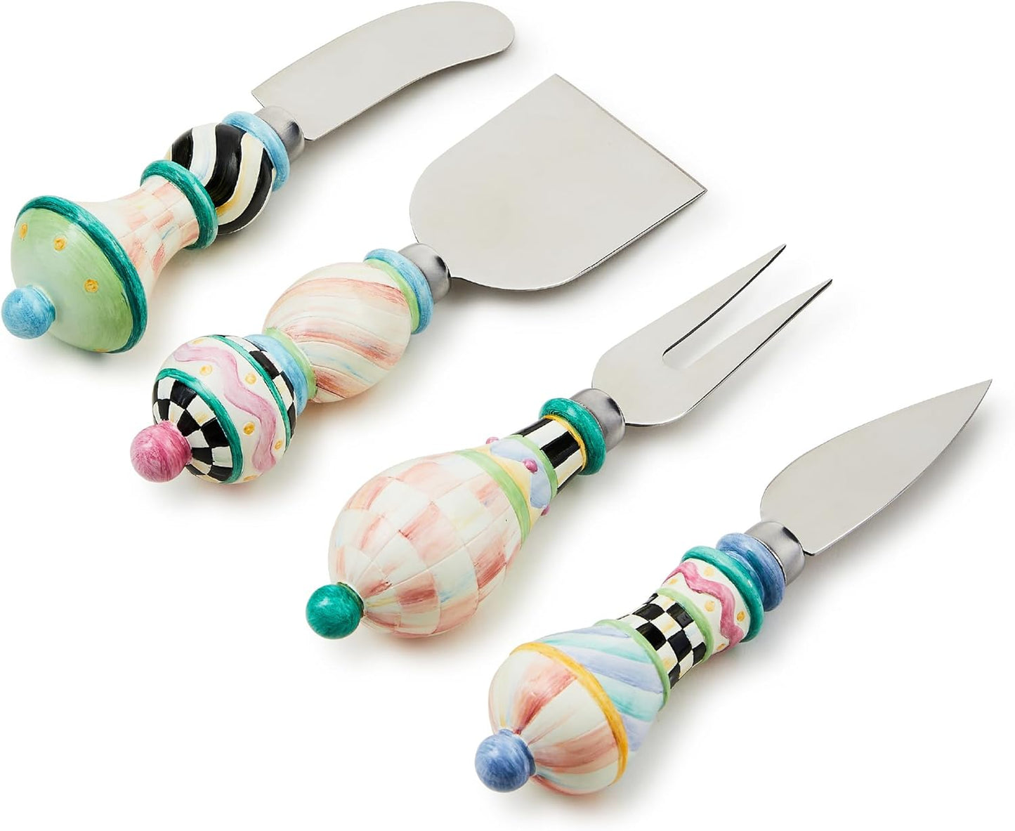 Cheese Knife Set, Rosy Meadow | Hand-applied design, made from resin and metal, stainless-steel butter spreaders. 6.25" L, set of 4