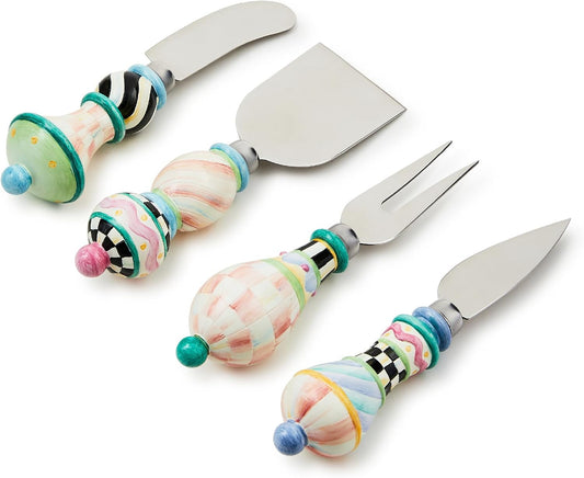 Cheese Knife Set, Rosy Meadow | Hand-applied design, made from resin and metal, stainless-steel butter spreaders. 6.25" L, set of 4