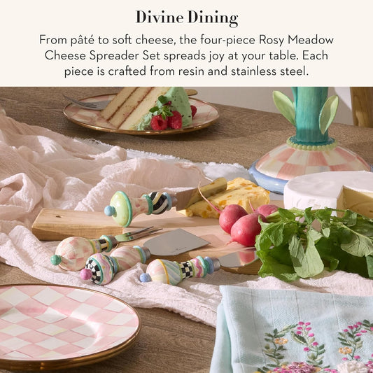 Cheese Knife Set, Rosy Meadow | Hand-applied design, made from resin and metal, stainless-steel butter spreaders. 6.25" L, set of 4