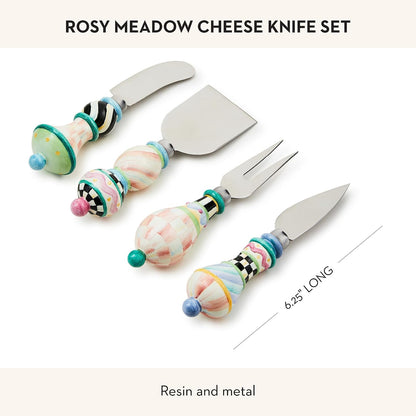 Cheese Knife Set, Rosy Meadow | Hand-applied design, made from resin and metal, stainless-steel butter spreaders. 6.25" L, set of 4