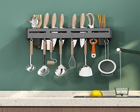 20-Inch Kitchen Organizer - Stainless Steel Non-Hole Hooks,storage Organizer flatware Wall Mounted for Knives, Spoons, Forks Utensil racks