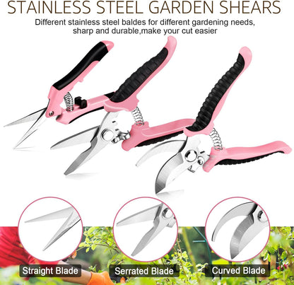3 Pack Garden Pruning Shears Stainless Steel Blades Handheld Pruners Set with Gardening Gloves