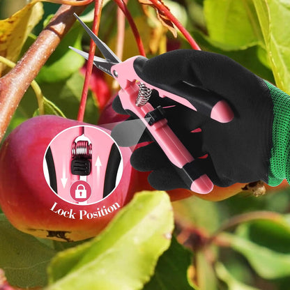 3 Pack Garden Pruning Shears Stainless Steel Blades Handheld Pruners Set with Gardening Gloves
