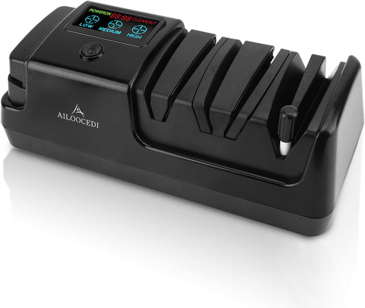 Electric Knife Sharpener with LCD Screen, 3-Stage Speed Adjustable Knife Sharpener for All Kitchen Knives Quick Sharpening (Black)
