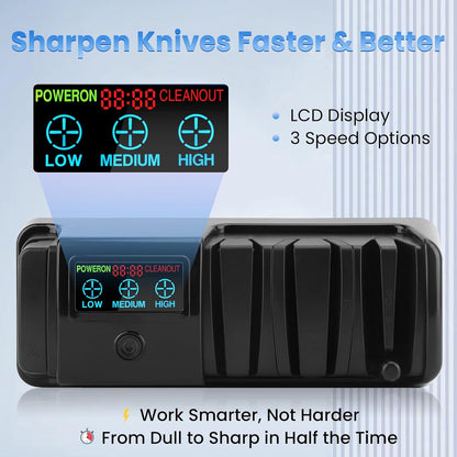 Electric Knife Sharpener with LCD Screen, 3-Stage Speed Adjustable Knife Sharpener for All Kitchen Knives Quick Sharpening (Black)