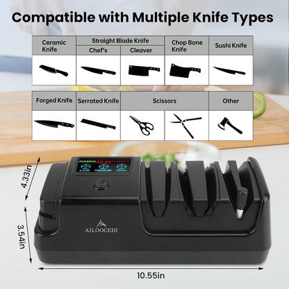 Electric Knife Sharpener with LCD Screen, 3-Stage Speed Adjustable Knife Sharpener for All Kitchen Knives Quick Sharpening (Black)
