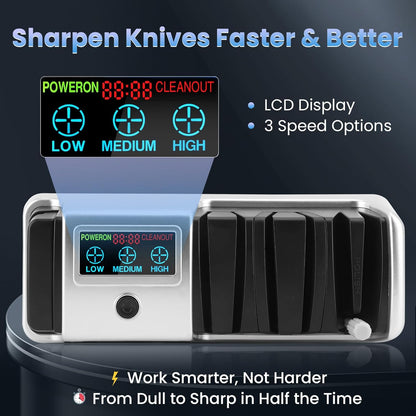 Electric Knife Sharpener with LCD Screen, 3-Stage Speed Adjustable Knife Sharpener for All Kitchen Knives Quick Sharpening (Black)