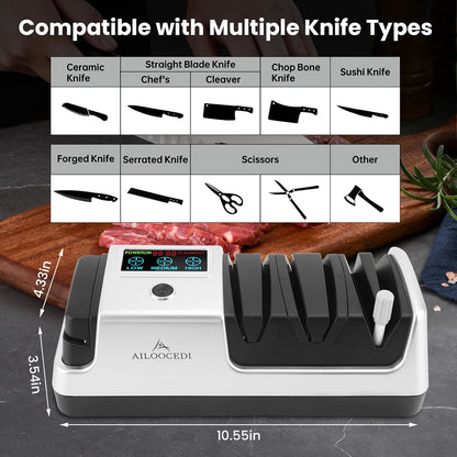 Electric Knife Sharpener with LCD Screen, 3-Stage Speed Adjustable Knife Sharpener for All Kitchen Knives Quick Sharpening (Black)
