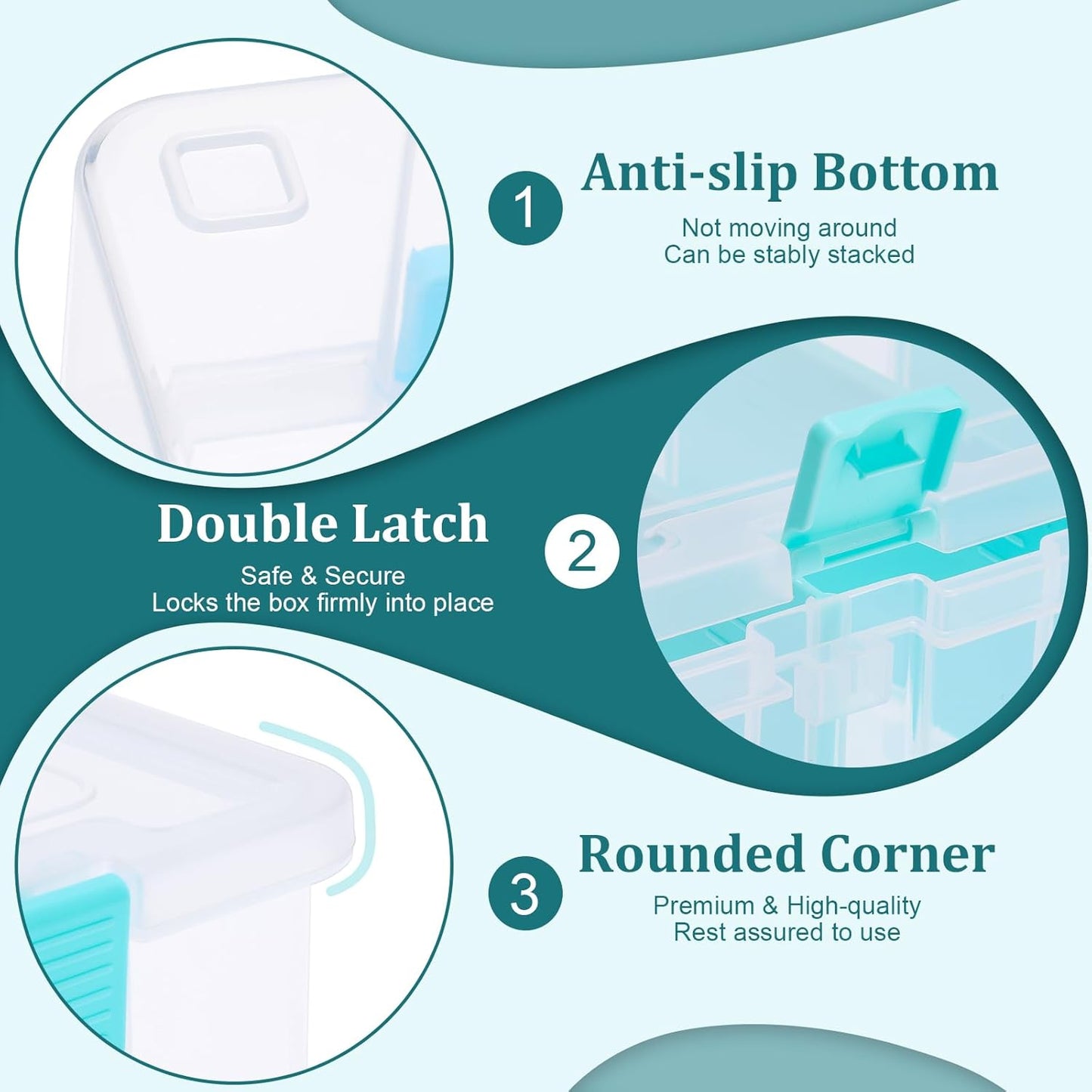Clear Plastic Dividing Storage Box with 4 Compartments Adjustable Storage Bin with Lid Plastic Craft Storage Container Multipurpose Sewing Box Art Supply Organizer, 13.3x8.1x3.4 Inches