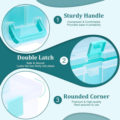 Clear Plastic Dividing Storage Box with 4 Compartments Adjustable Storage Bin with Lid Plastic Craft Storage Container Multipurpose Sewing Box Art Supply Organizer, 13.3x8.1x3.4 Inches
