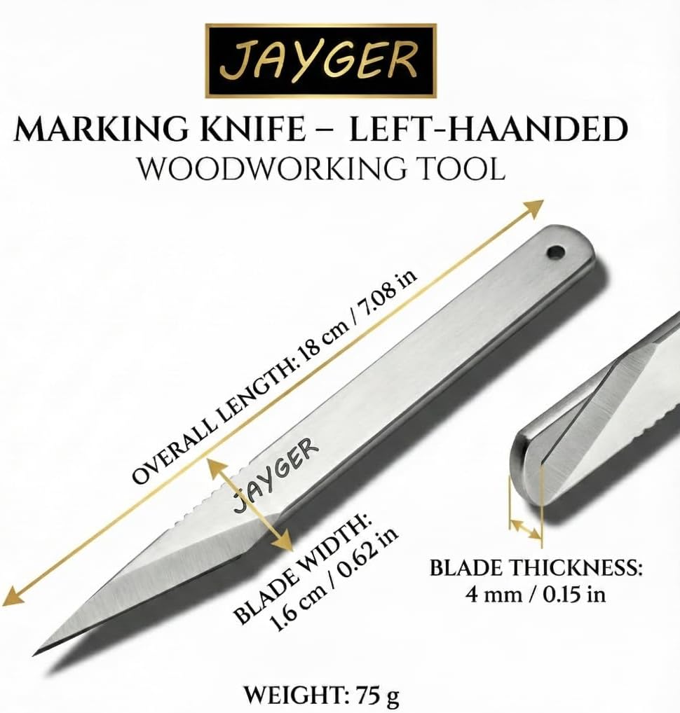 Kiridashi Knife Left Hand 18mm, Left Handed Utility Knife for Marking, Scribing, Carving, Whittling, Woodworking, Hand Forged 12C27 Steel Blade