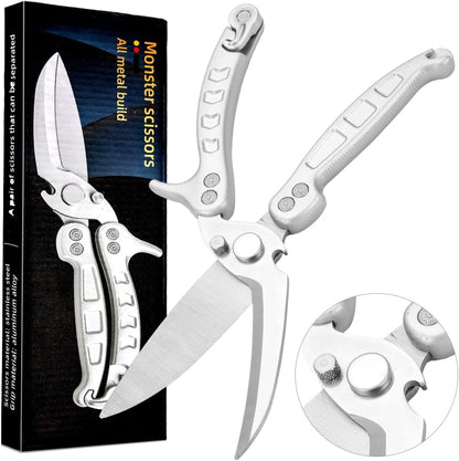 Multi-purpose Kitchen Shears Scissors, Heavy Duty Stainless Steel Scissors with Strong Straight Edge Snips (Silver)