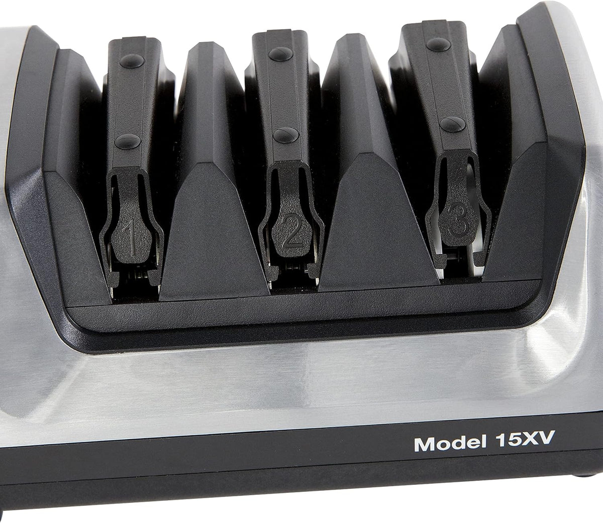 15XV Professional Electric Knife Sharpener with Durable Metal Housing & 100-Percent Diamond Abrasives and Precision Angle Guides for Straight Edge and Serrated Knives, 3-Stage, Metallic